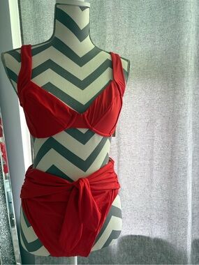 J. Crew Red Two-Piece Bikini with High-Waist Tie